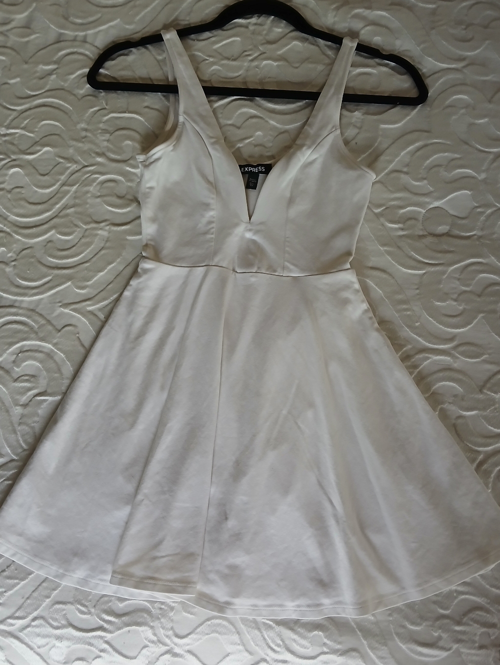 Express White Deep V Fit & Flare Mini Dress